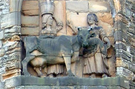 The Story Of The Dun Cow, As Depicted In An 18Th-Century Panel On The North Facade Of Durham Cathedral.