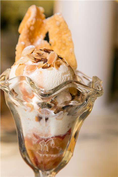 Pesche Dell'isola Al Marsala Sicilian Peaches With Almonds Marsala Wine And Homemade Icecream