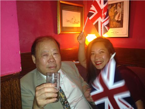 Harry with an ale in the Briton's Protection with daughter Bonnie. The Yang Sing sponsored the Last Night of The Proms from the Halle Orchestra on Sunday 21 July