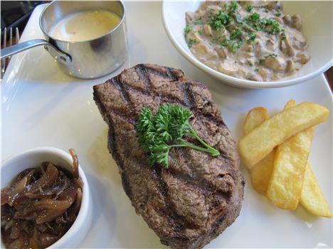 Ribeye and garlic mushrooms