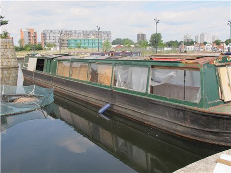One of the barges with smashed windows