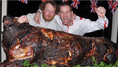 Nutter and Rob Owen-Brown with an entire roast cow