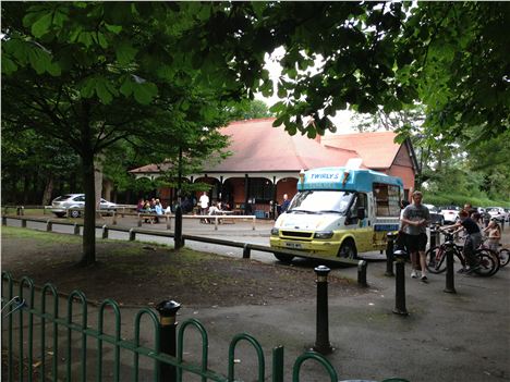 Under the leaves and in the trees with an ice cream van as well