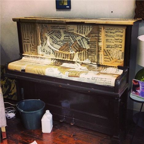 Stage one of papier mache piano