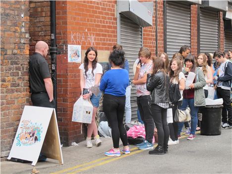 Queue of Rizzle Kicks fans at Kraak in the Northern Quarter