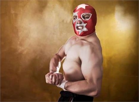 Sleuth Without His Coat And Hat, But Sporting His Wrestling Lucha Libre Mask Prepares For Church