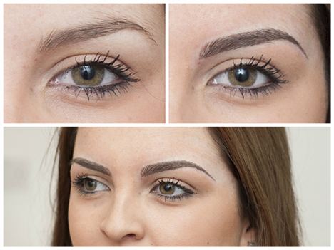 Semi-permanent eyebrows; before and after.