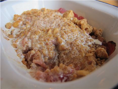 Excellent rhubarb crumble but not good-looking