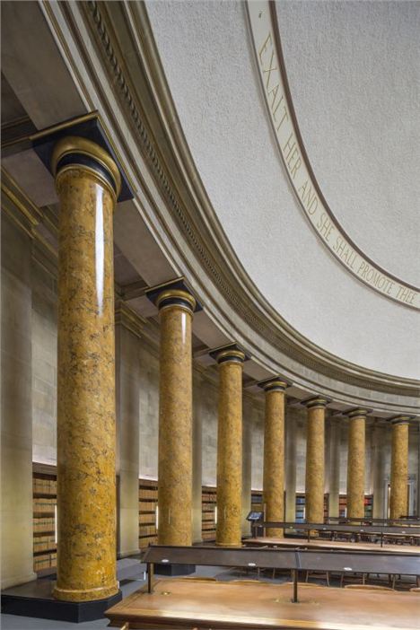 Columns march round Manchester's main reading room
