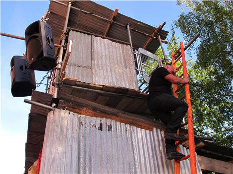 Franco tests the strength of the ladder