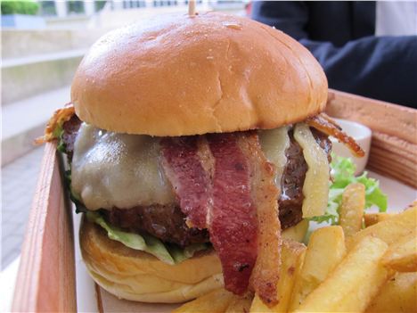 Lamb burger and fries