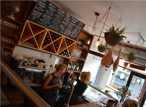 Bar area with hanging hams