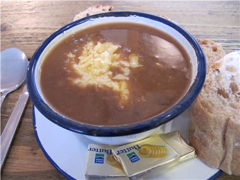 Soup Kitchen's ale, onion and cheese soup (£3.75)