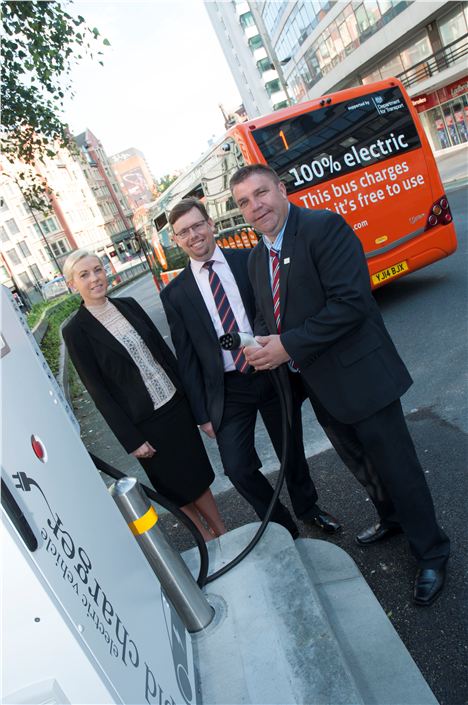 Vicky Tomlinson, operations manager for bus operator First, Howard Hartley, Head of Bus for TfGM, and Cllr Mark Aldred, Deputy Chair of the TfGM Committee.