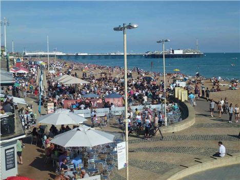 A Crowded Beach And That Iconic Pier