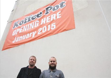 Chris, Sam and a massive banner