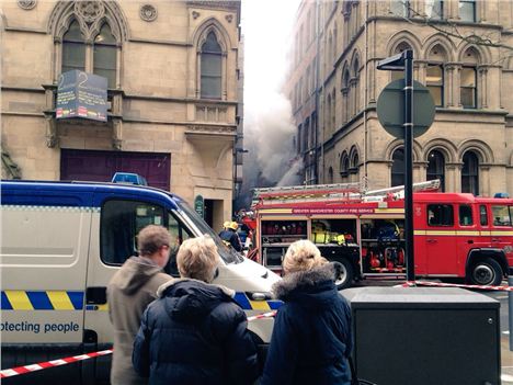 Emergency services tackle the fire from County Street