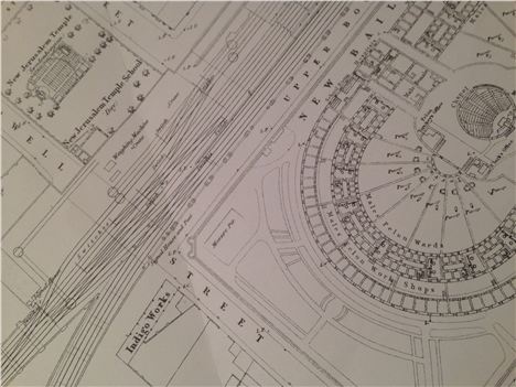 Manure pit and part of New Bailey Prison from the 1848 Ordnance Survey map